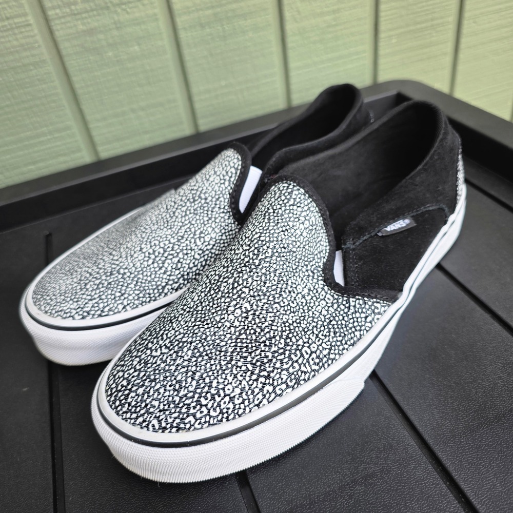 Vans Slip-On Lo Pro Black White Cheetah Print Suede Sneakers Women 9 721356